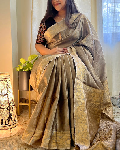 Bali (Beige Golden Tone Cotton Tissue Banarasi Saree)