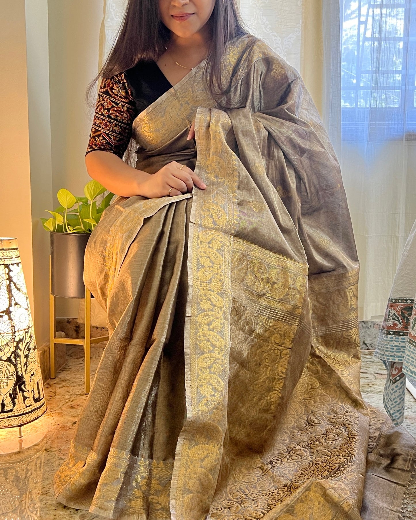 Bali (Beige Golden Tone Cotton Tissue Banarasi Saree)