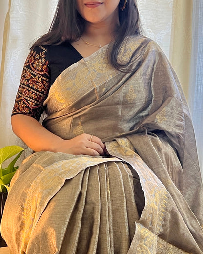 Bali (Beige Golden Tone Cotton Tissue Banarasi Saree)