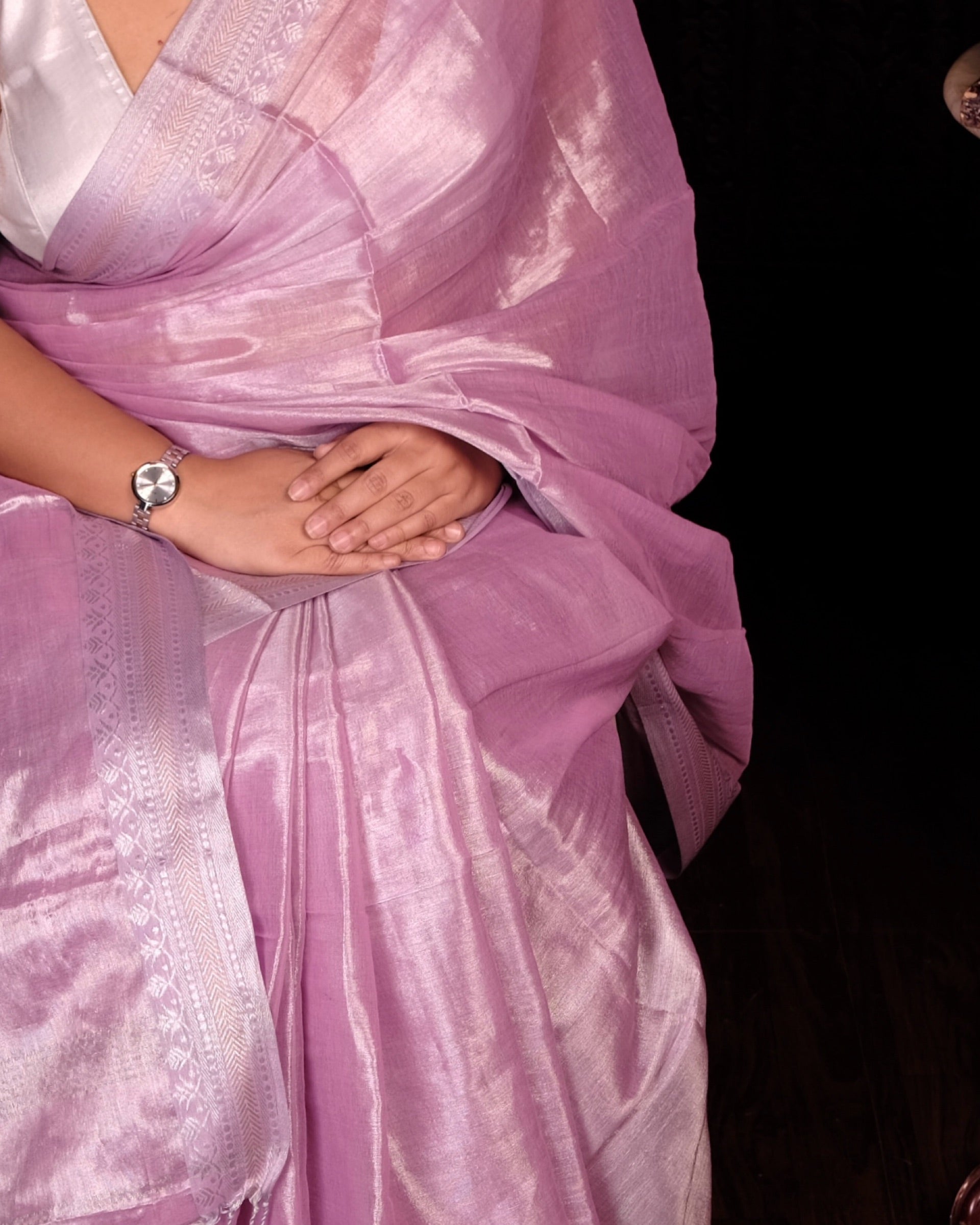 Pink Viral mulmul cotton tissue saree for festivities with silver border