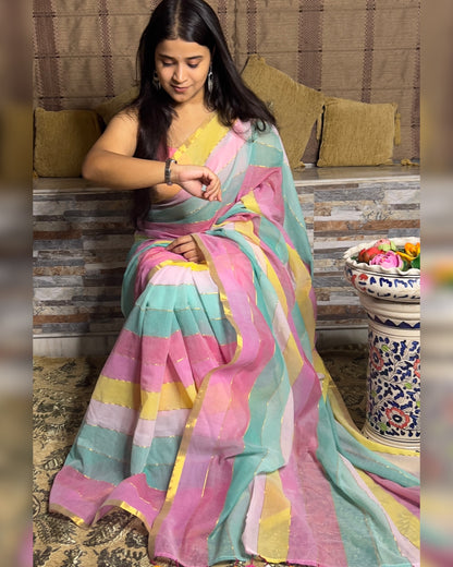 Summer Soiree (Multicoloured mulmul cottonSaree)