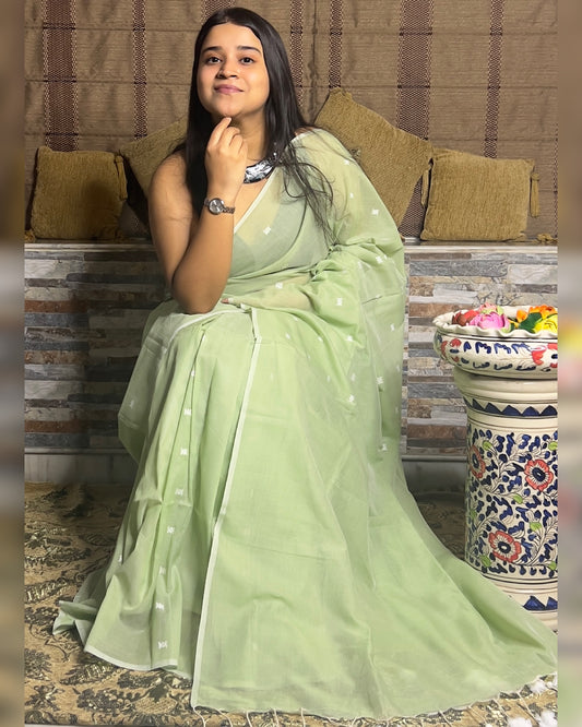 Pista Green -handloom cotton saree soft an comfortable for summer new collection