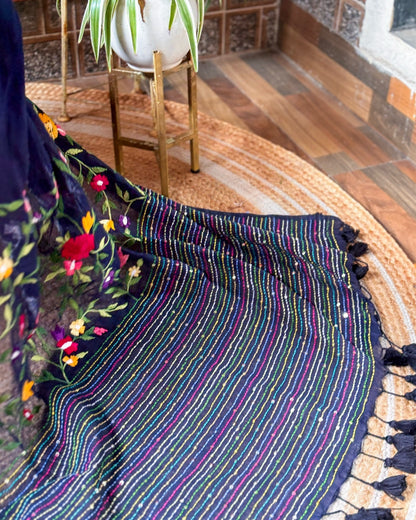 Blue Iris Enchant | Navy embroidered saree