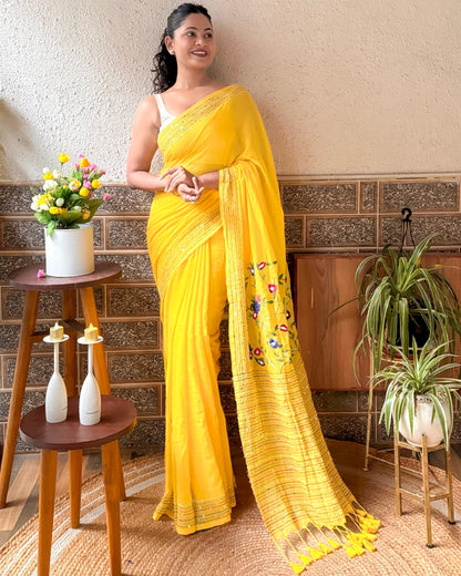 Soft and Comfortable mulmul cotton saree with thread work 