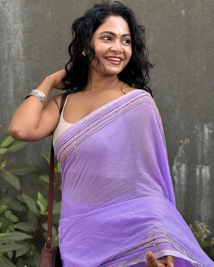 Elegant mauve mulmul cotton saree breathable and easy to drape