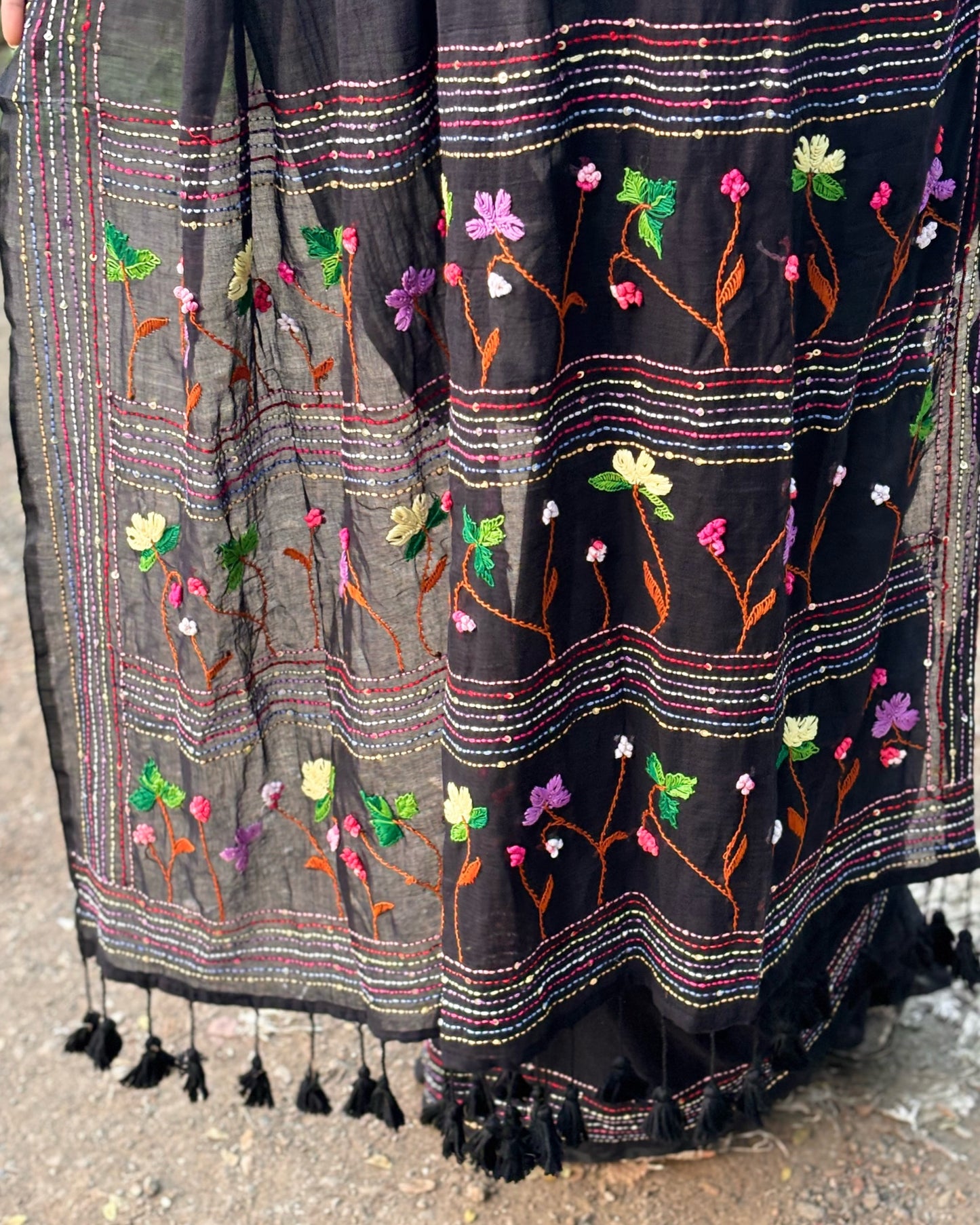 Black embroidered mulmul cotton saree