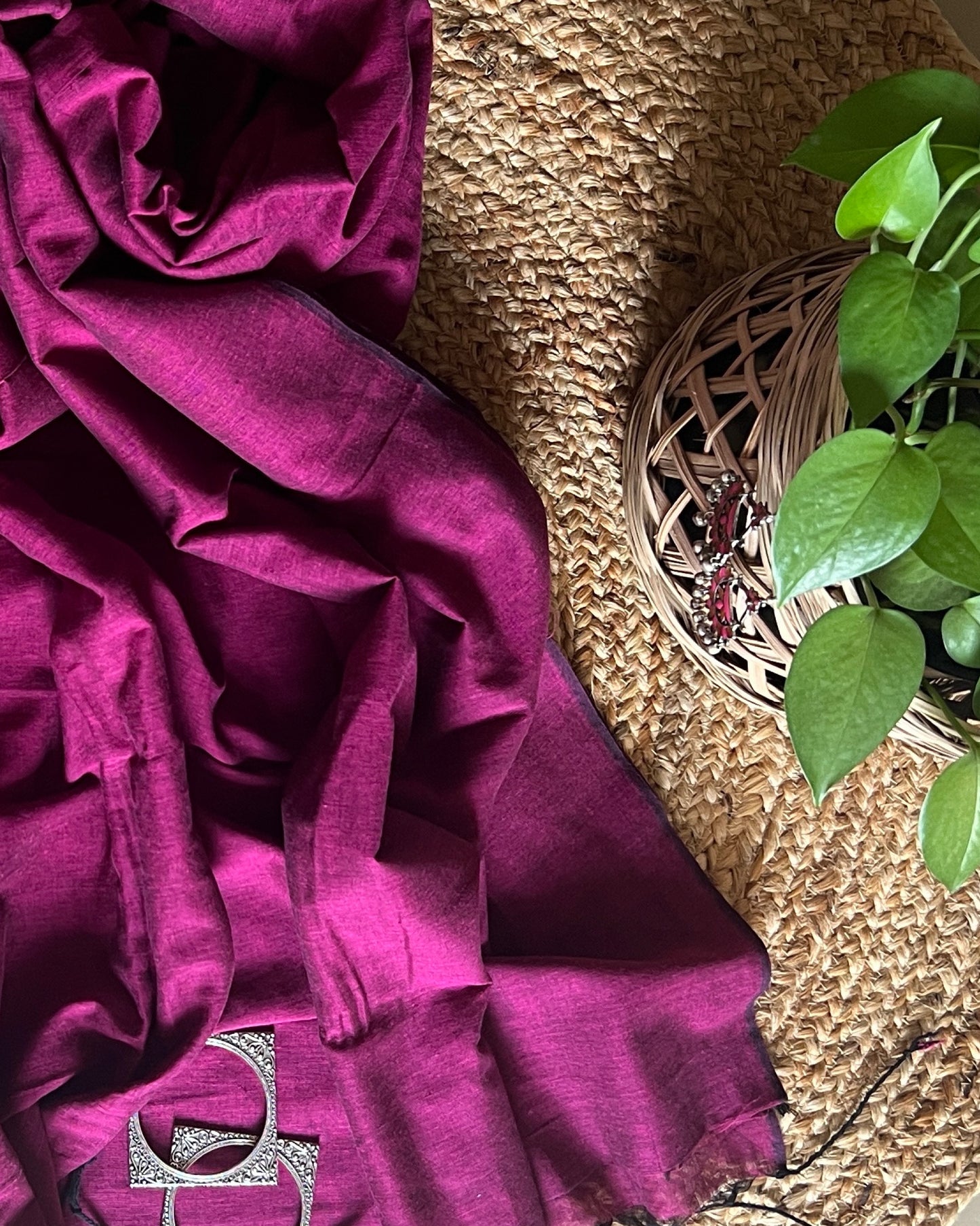 Soft and Comfortable plum purple khaadi cotton saree