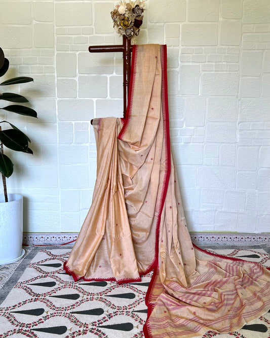 Sona Taant  |Golden beige Bengal handloom cotton saree