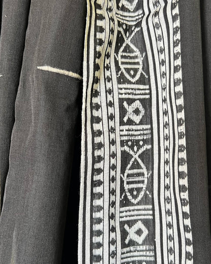 Black khadi cotton saree with white geometric patterns