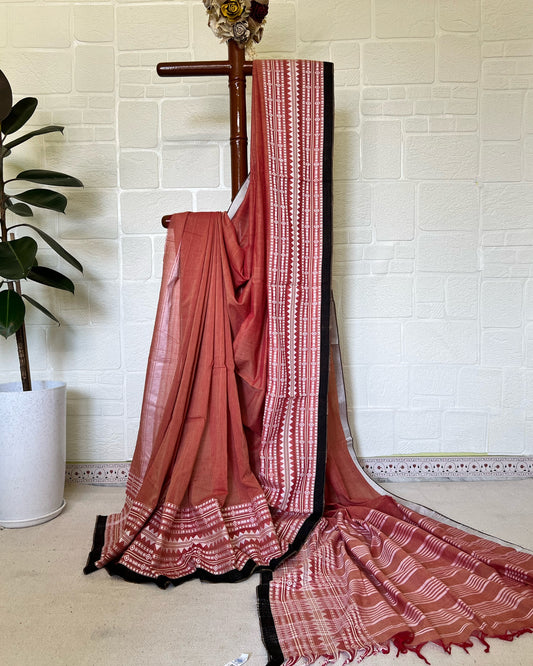 Loho Lata | Rust Orange Bengal Handloom Saree