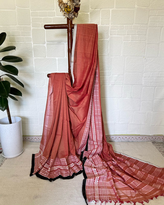 Loho Lata | Rust Orange Bengal Handloom Saree