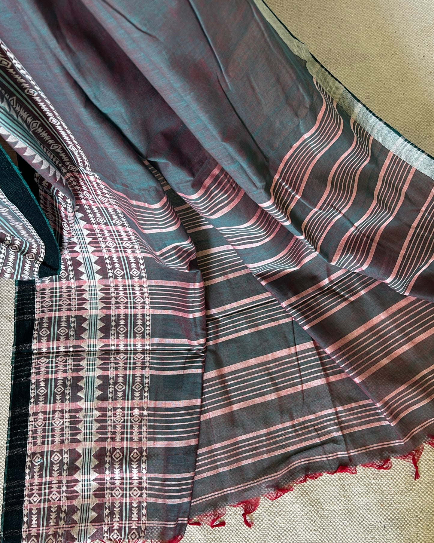 Meghbarna handwoven teal Bengal cotton saree inspired by Bengal’s rich textile heritage