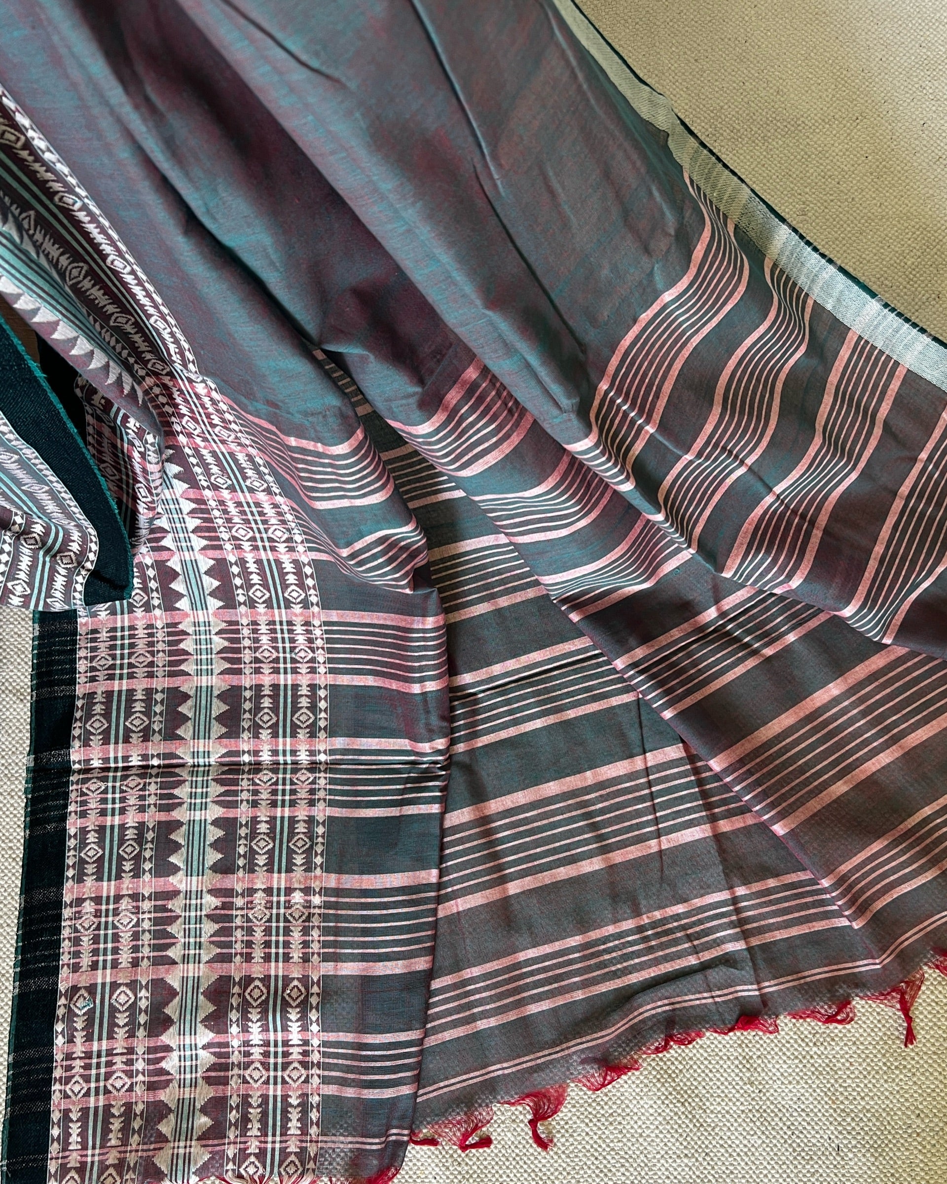 Meghbarna handwoven teal Bengal cotton saree inspired by Bengal’s rich textile heritage