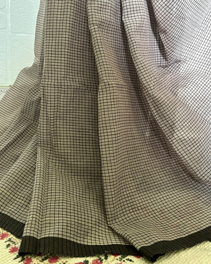 Brown checkered saree by Shopaame named Indira