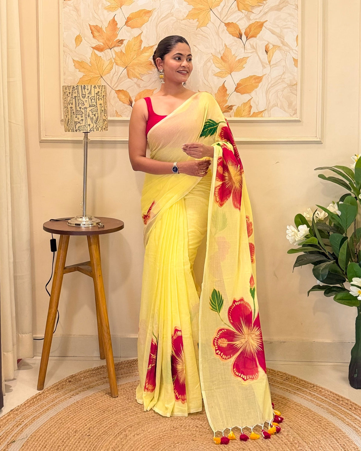 Peetambari (Handpainted Yellow Mulmul Saree)