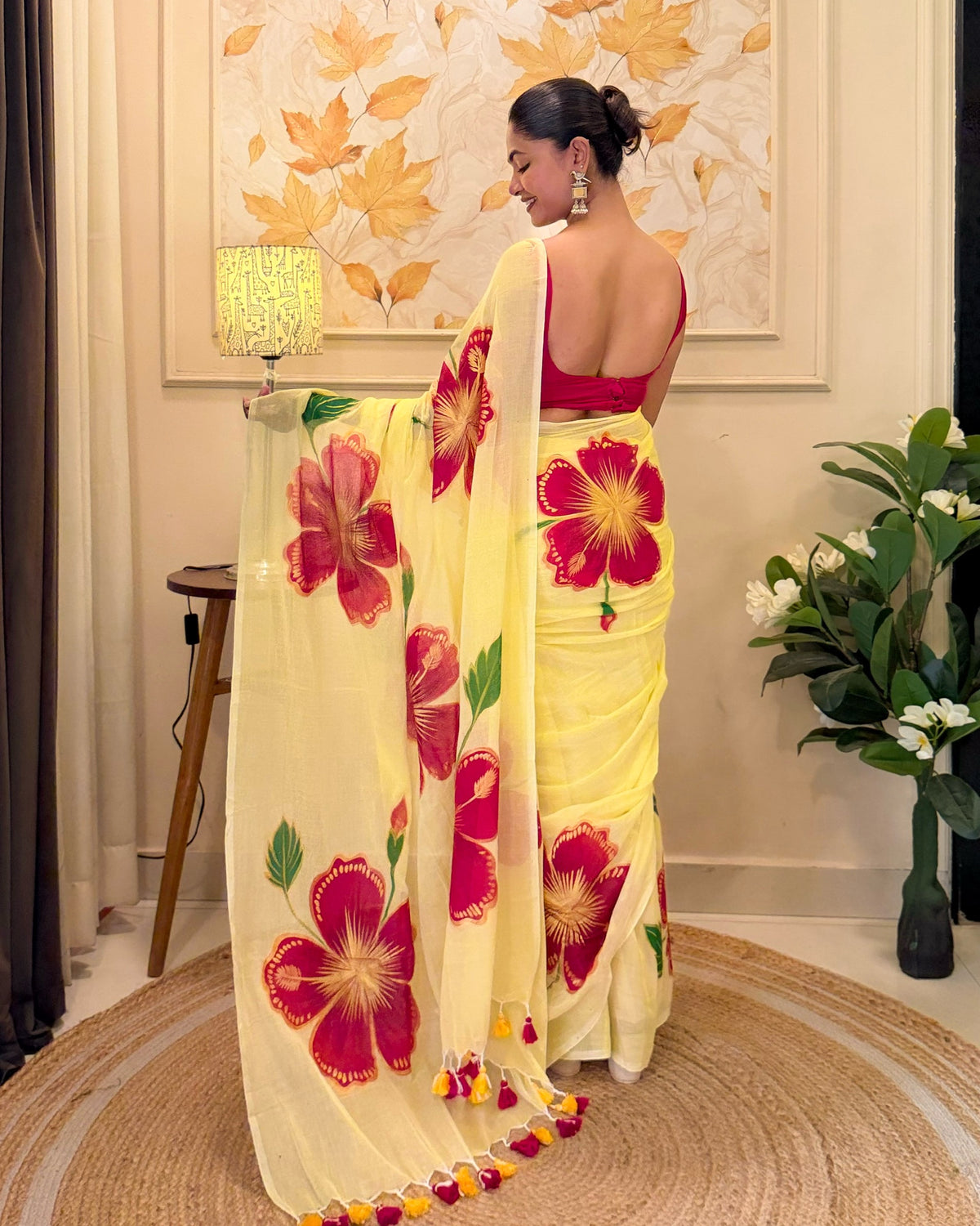 Peetambari (Handpainted Yellow Mulmul Saree)