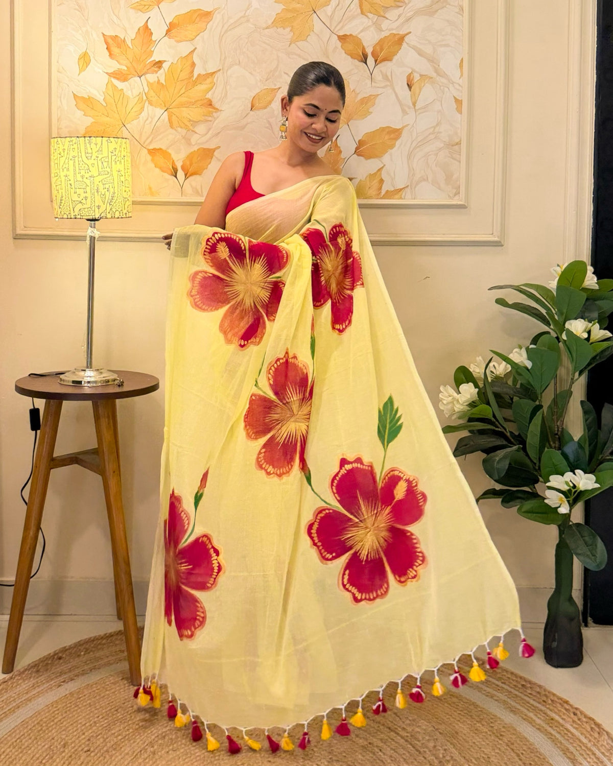 Peetambari (Handpainted Yellow Mulmul Saree)