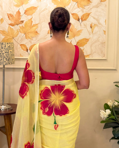 Peetambari (Handpainted Yellow Mulmul Saree)