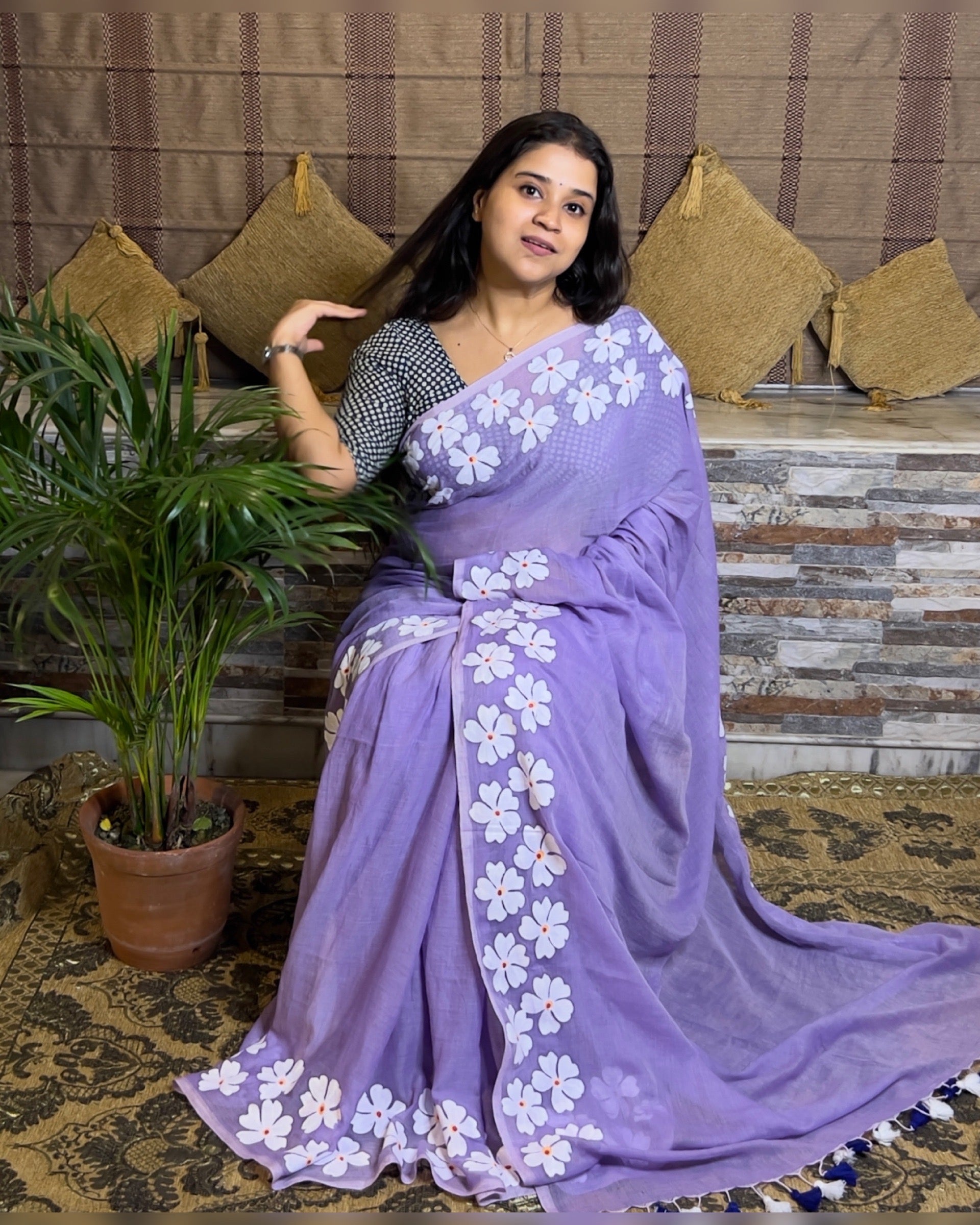 Tangerine Lavender Jacquard Saree