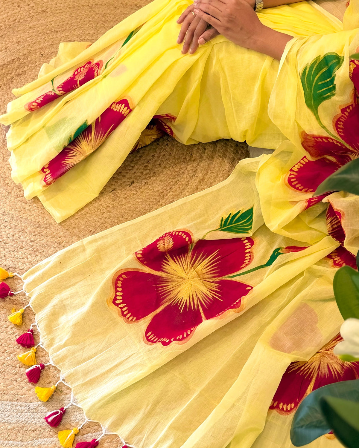 Peetambari (Handpainted Yellow Mulmul Saree)