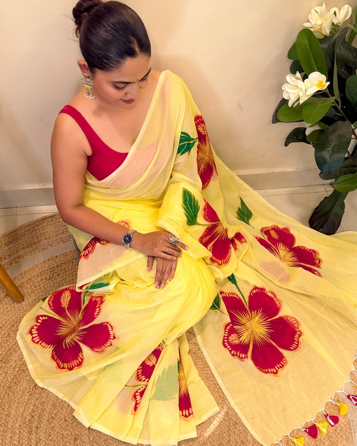 Peetambari (Handpainted Yellow Mulmul Saree)