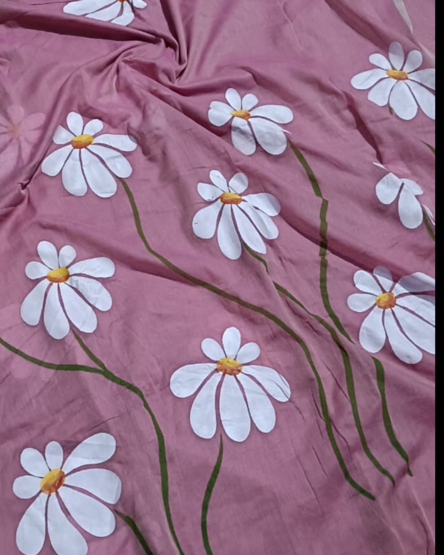 Soft and comfortable light weight pink mulmul cotton saree with floral hand painting good for day time wear