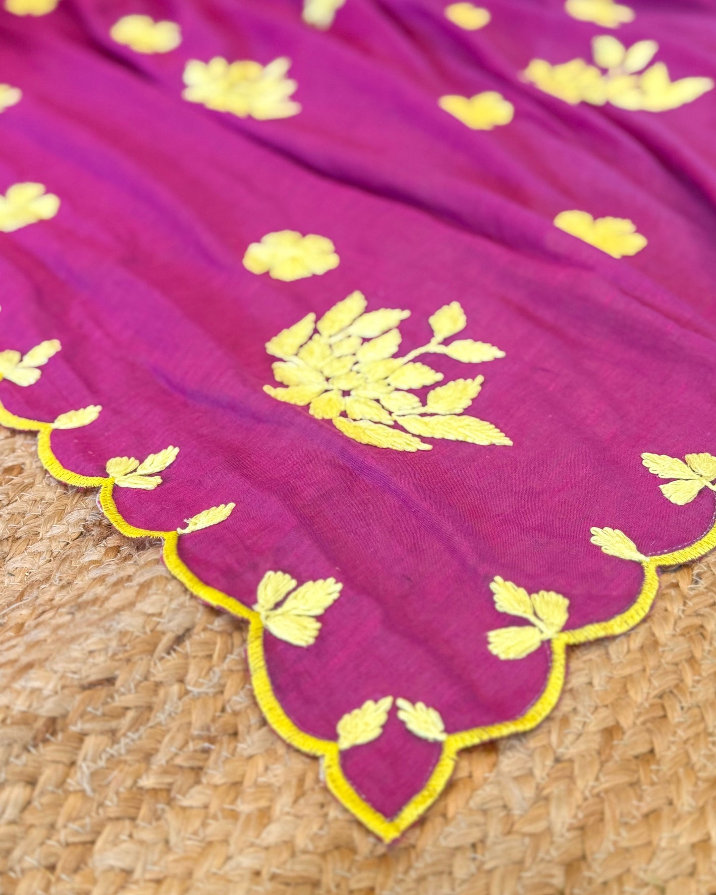 Amaltaas (Plum Hand Embroidered Mulmul Saree)