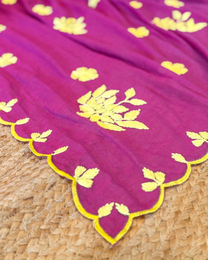 Amaltaas (Plum Hand Embroidered Mulmul Saree)