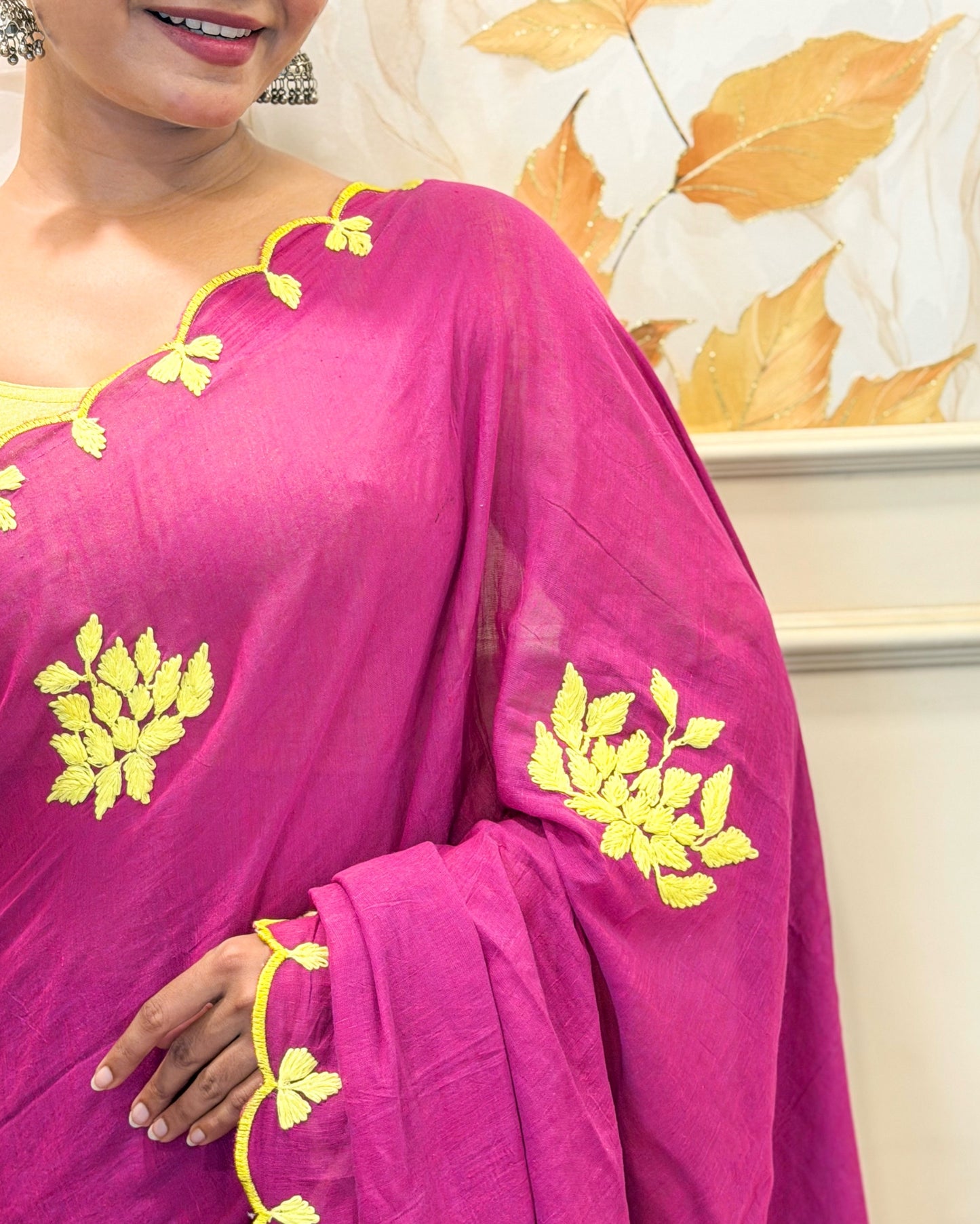 Amaltaas (Plum Hand Embroidered Mulmul Saree)