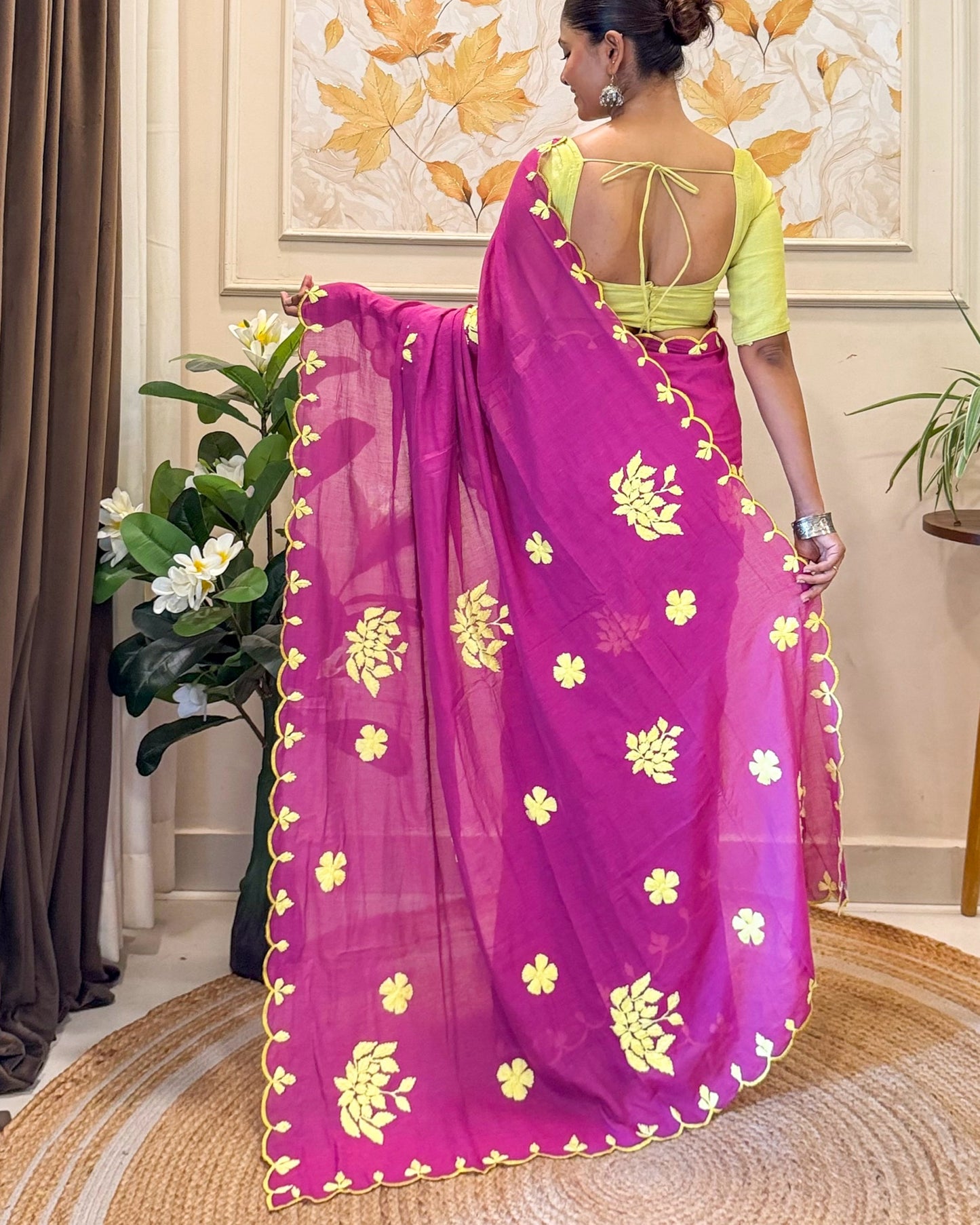 Amaltaas (Plum Hand Embroidered Mulmul Saree)