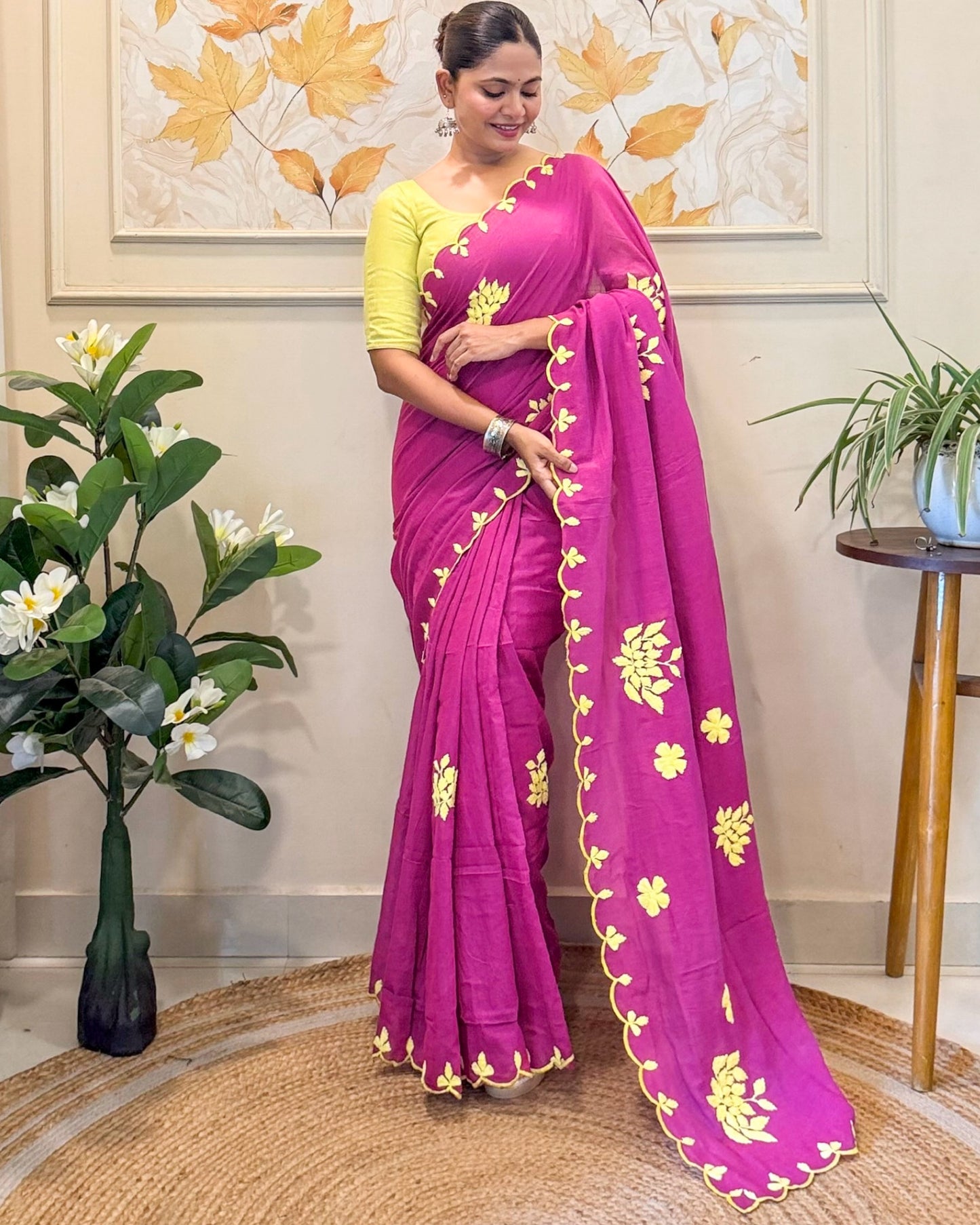 Amaltaas (Plum Hand Embroidered Mulmul Saree)