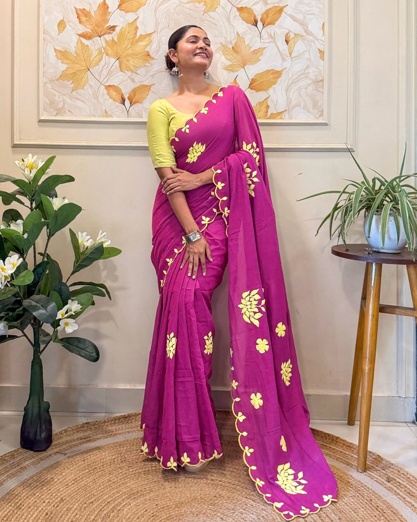 Amaltaas (Plum Hand Embroidered Mulmul Saree)