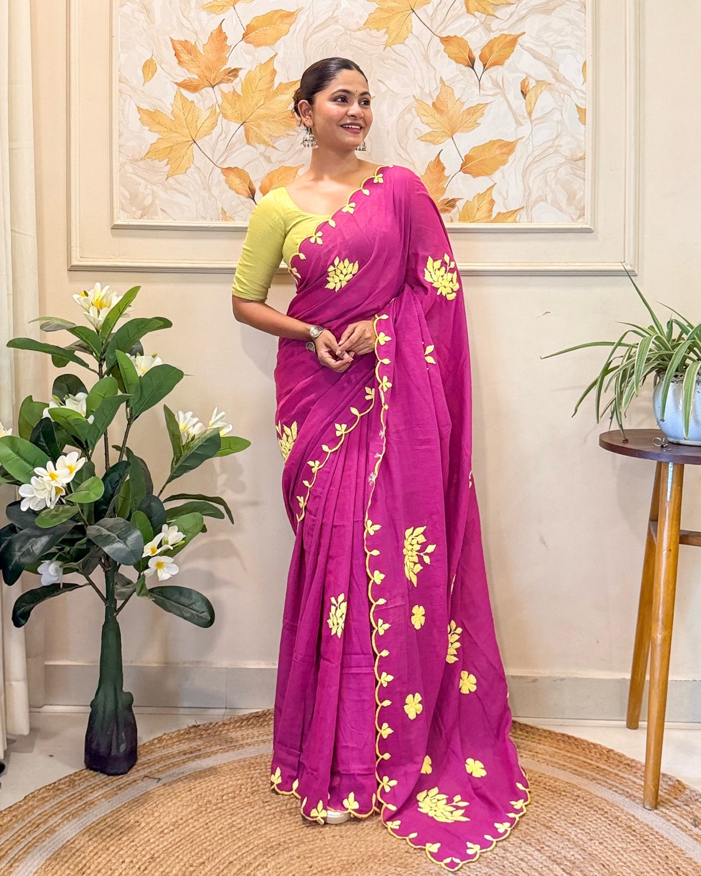 Amaltaas (Plum Hand Embroidered Mulmul Saree)