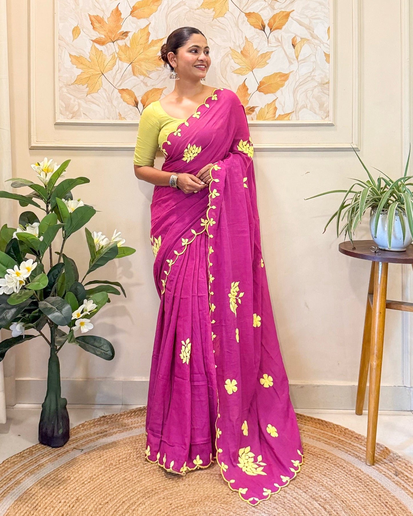 Amaltaas (Plum Hand Embroidered Mulmul Saree)
