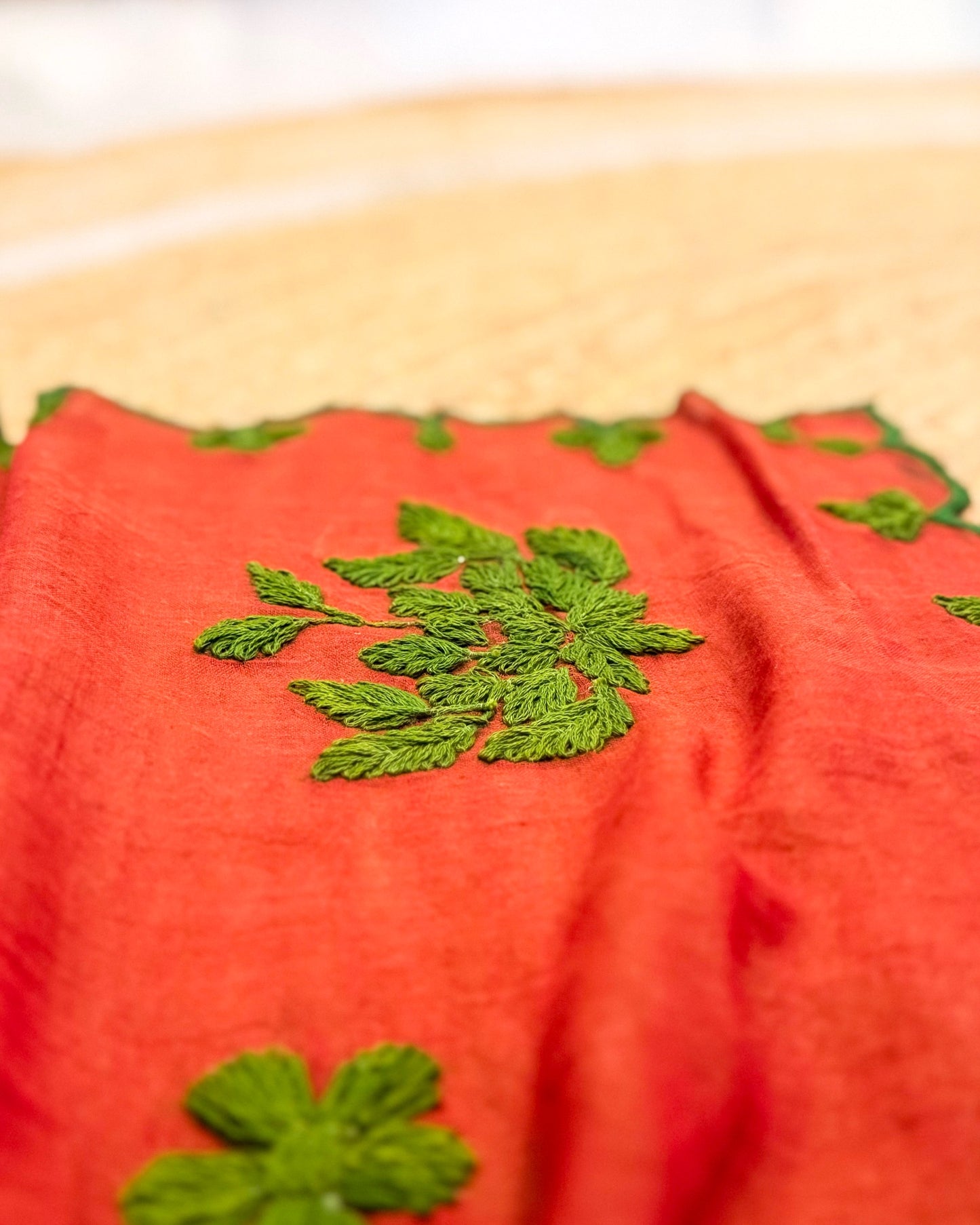 Rust Rooh (Rust Orange Hand Embroidered Mulmul Saree)