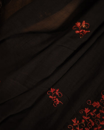 Soft and Comfortable Black zari embroidered mulmul cotton saree