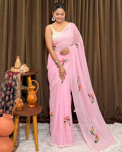 Blackfisher | Black Embroidered Mulmul Cotton Saree