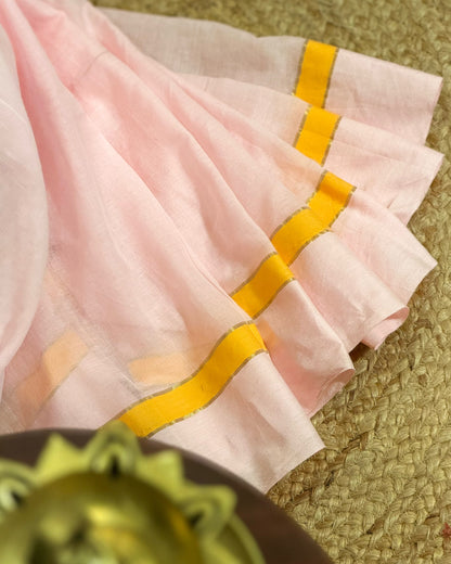 Madhura Shaili | Onam Pink Mulmul Cotton Saree
