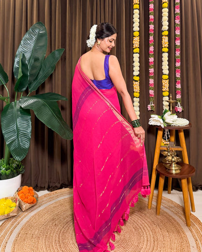 Mayura Pookalam | Onam Pink Mulmul Cotton Saree