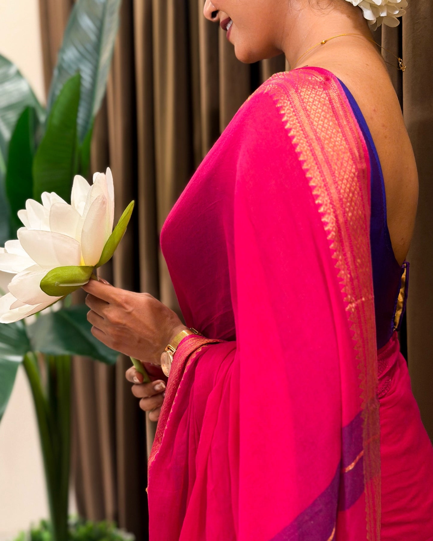 Mayura Pookalam | Onam Pink Mulmul Cotton Saree