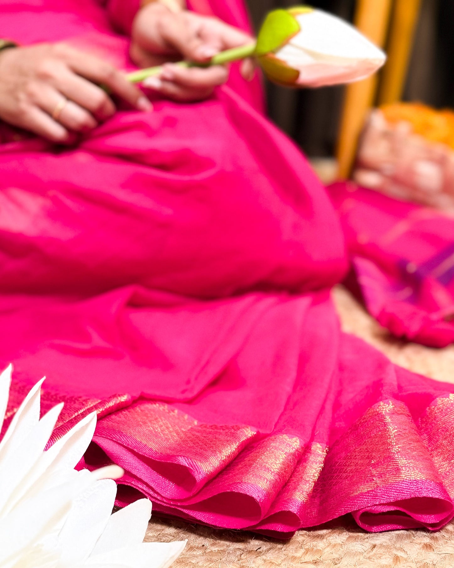 Mayura Pookalam | Onam Pink Mulmul Cotton Saree