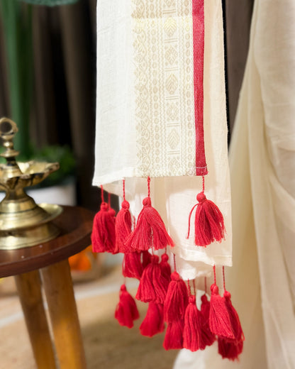 Avani | Onam White Mulmul Cotton Saree
