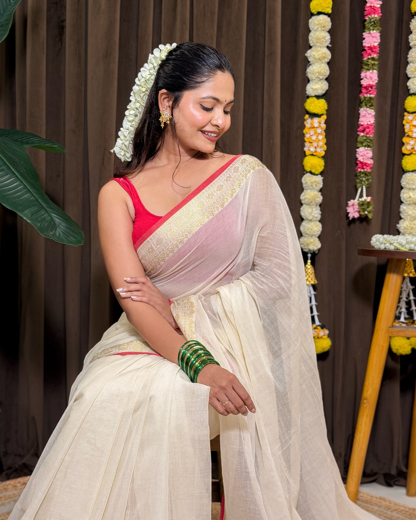 Avani | Onam White Mulmul Cotton Saree