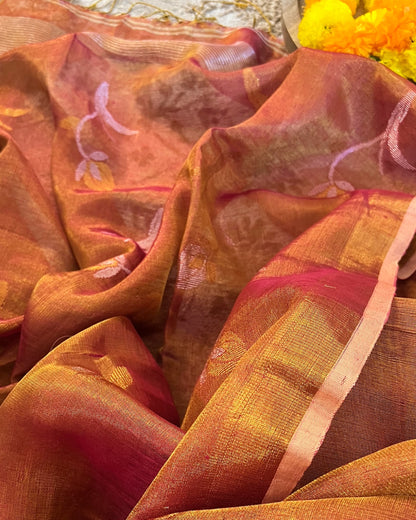 Peachish designer tissue saree festive