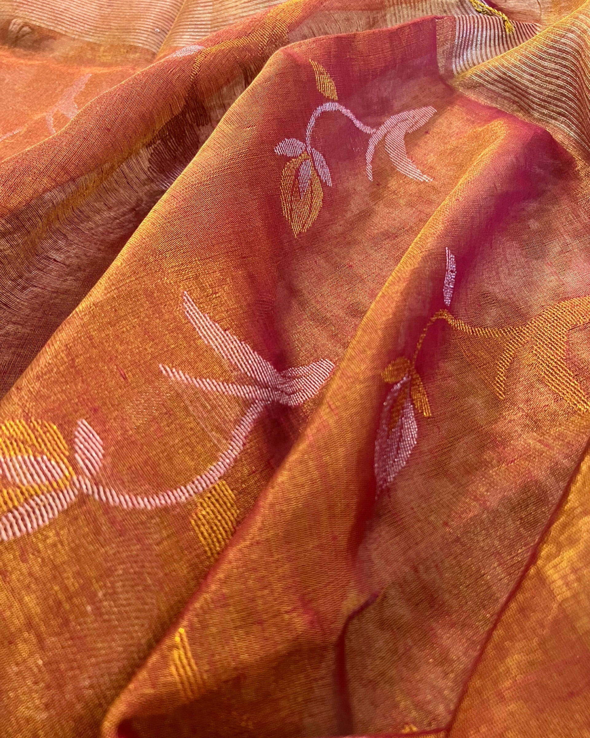 Peachish designer tissue saree festive