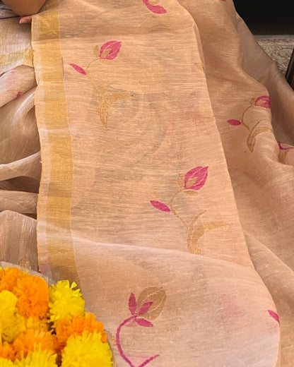 Silver Golden Cream Pink Tissue designer saree wedding festive