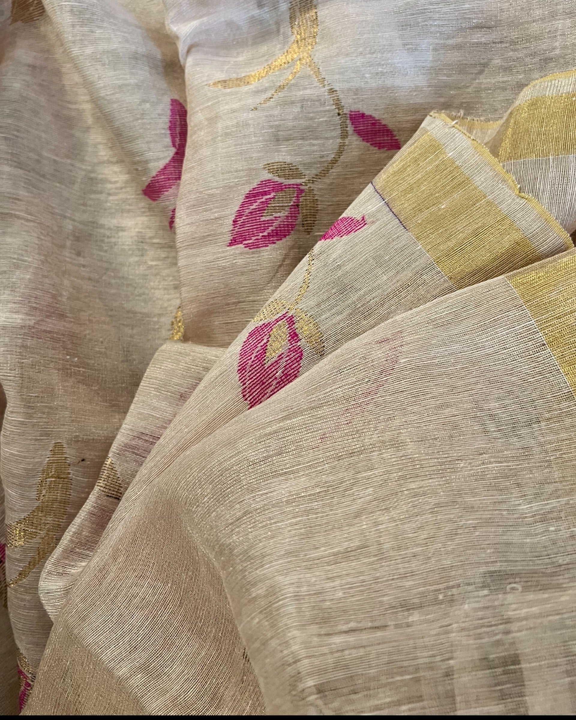 Silver Golden Cream Pink Tissue designer saree wedding festive