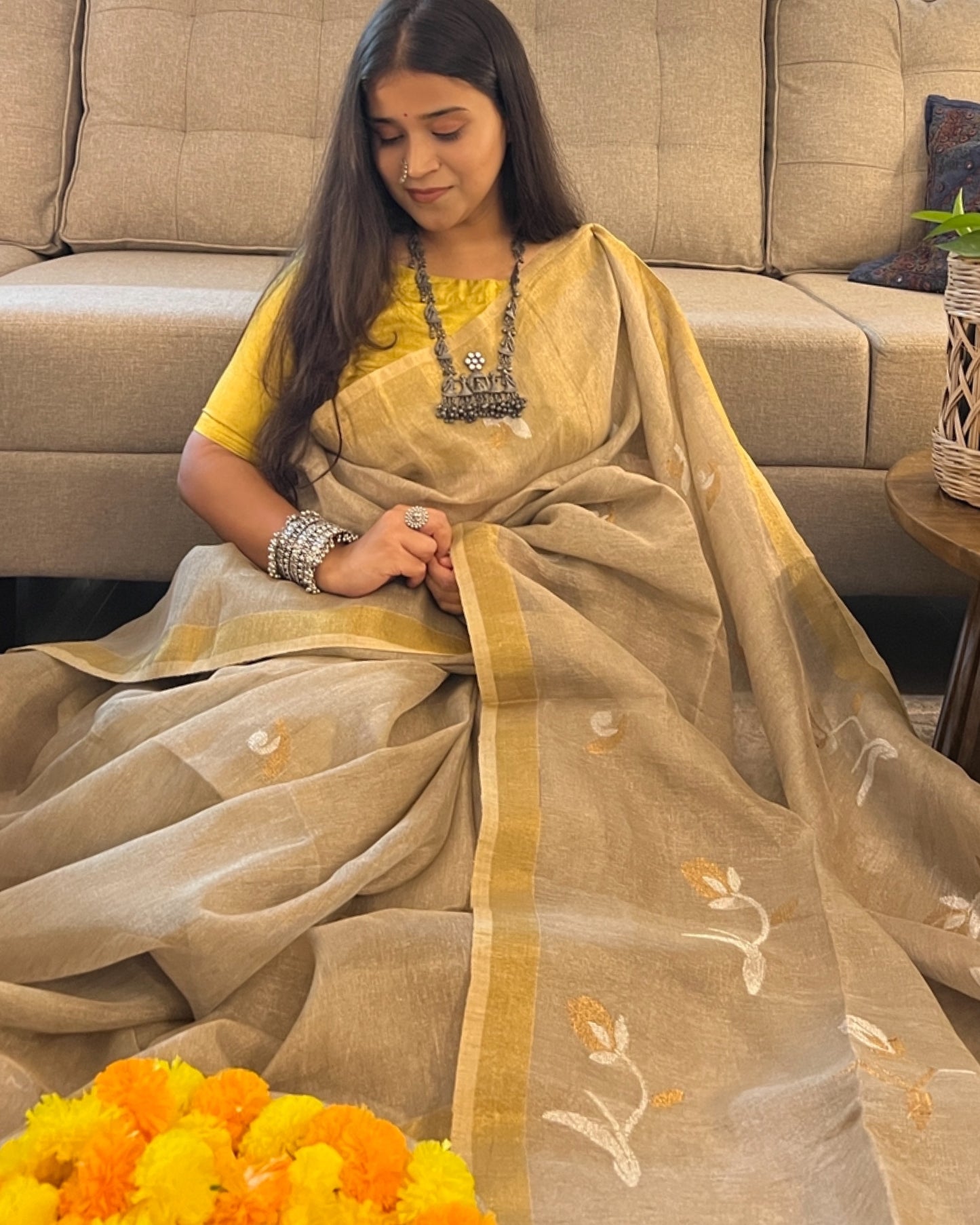 Silver Golden Tissue designer saree wedding festive