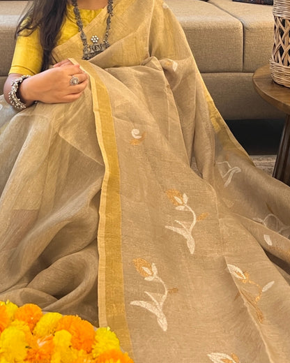 Silver Golden Tissue designer saree wedding festive