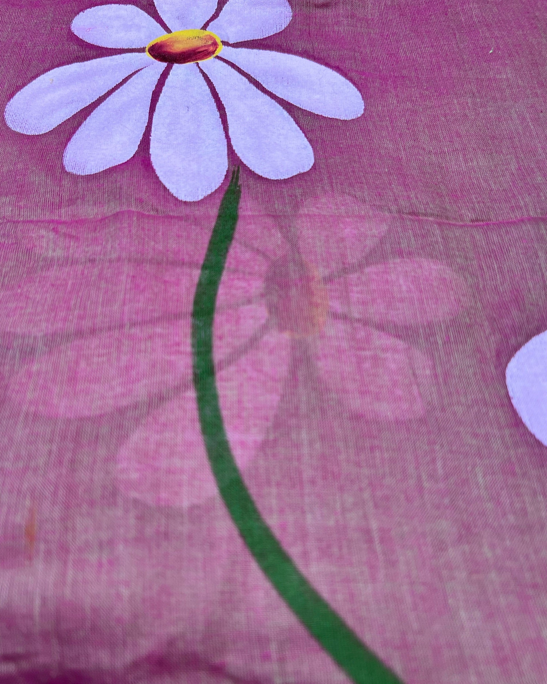 Soft and comfortable light weight pink mulmul cotton saree with floral hand painting good for day time wear